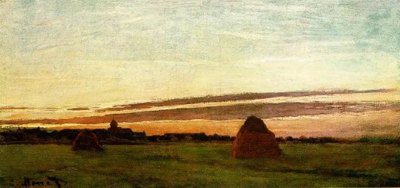 Haystacks near Chailly, rising sun