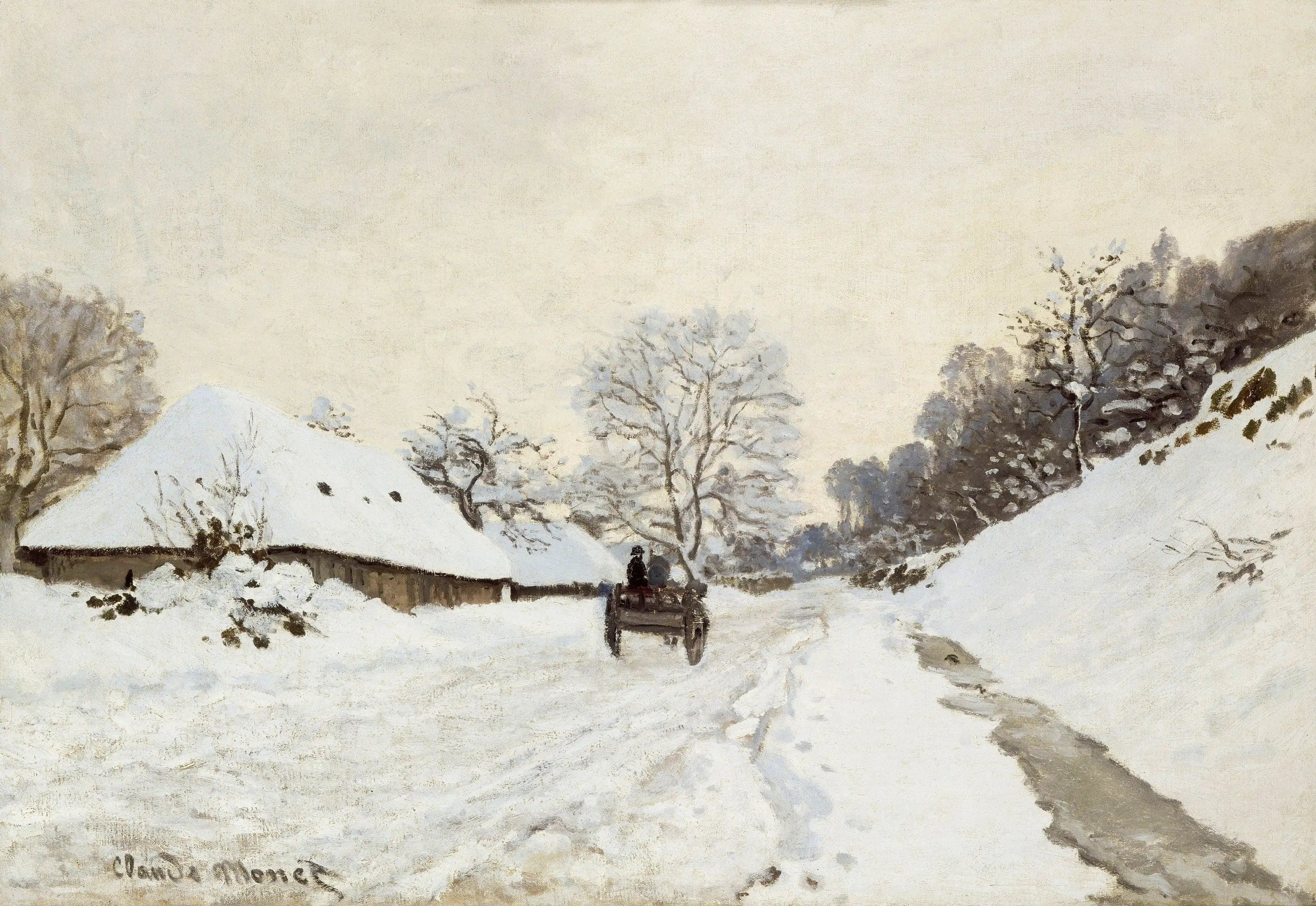 The Cart. Road under the snow at Honfleur