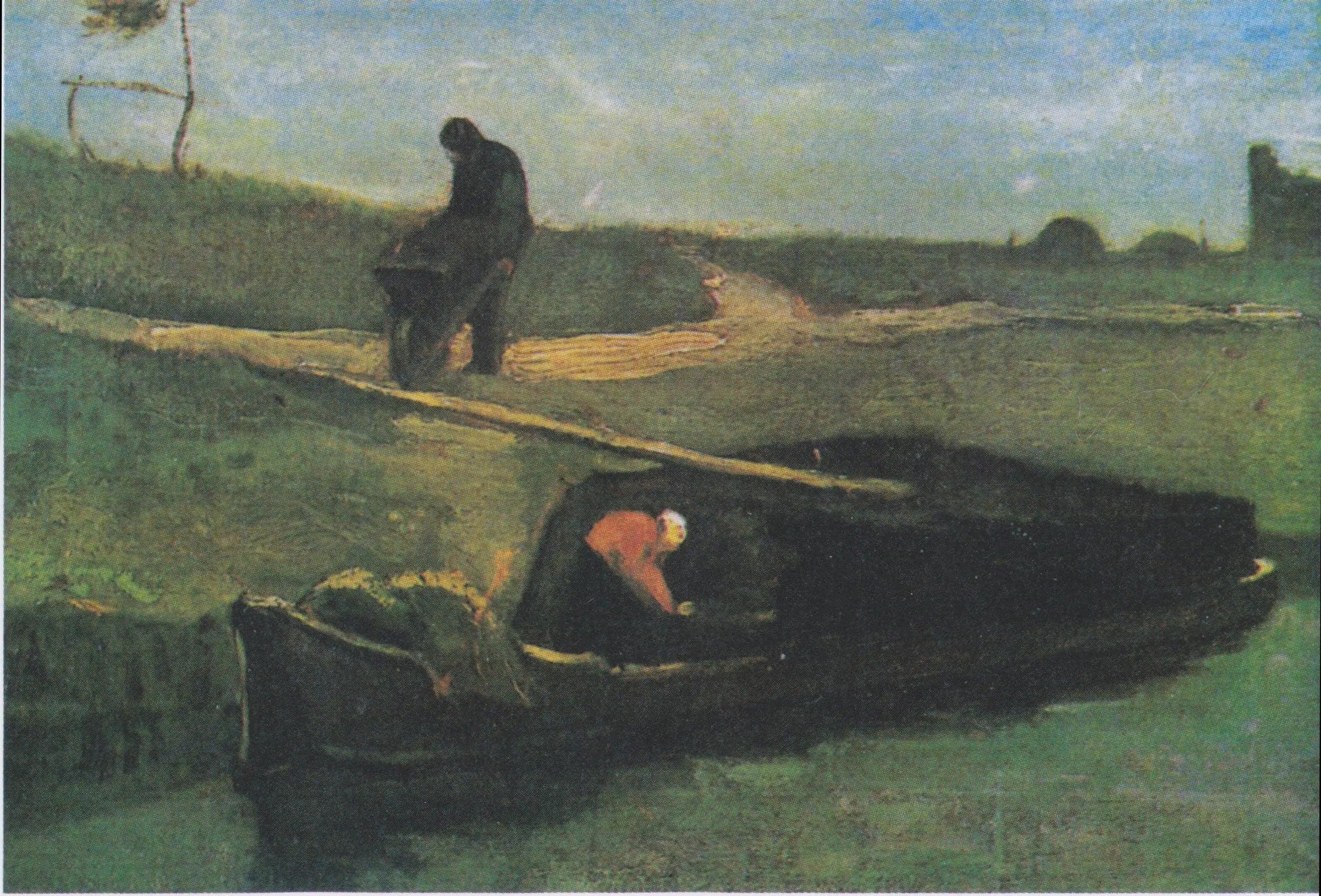 Peat boat with two figures