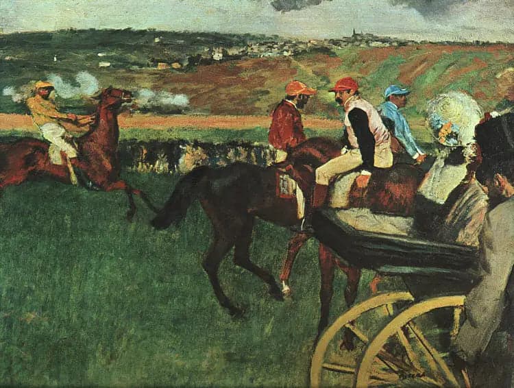The Racecourse. Amateur Jockeys Near a Car