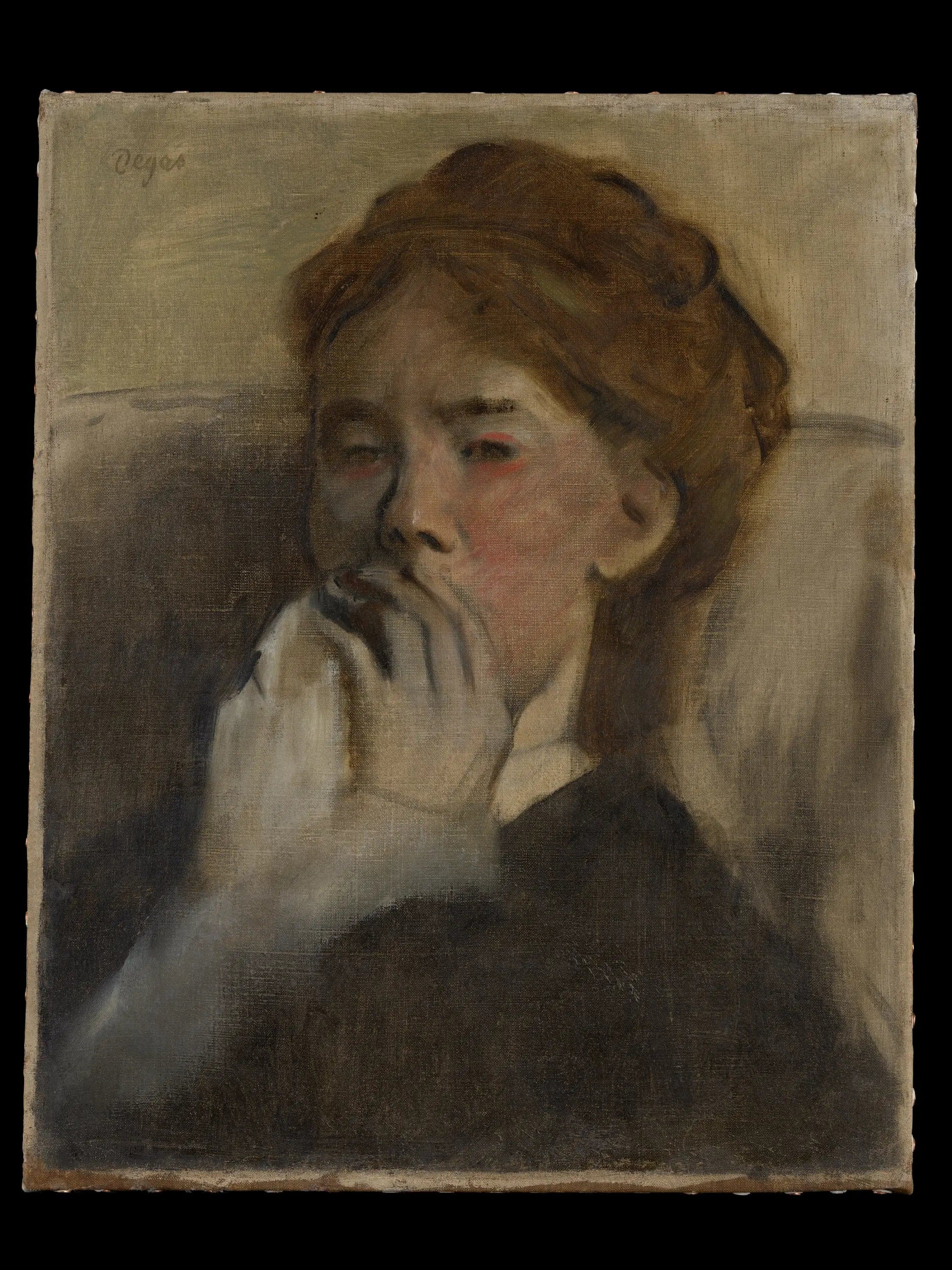 Young Woman with Her Hand on Her Mouth