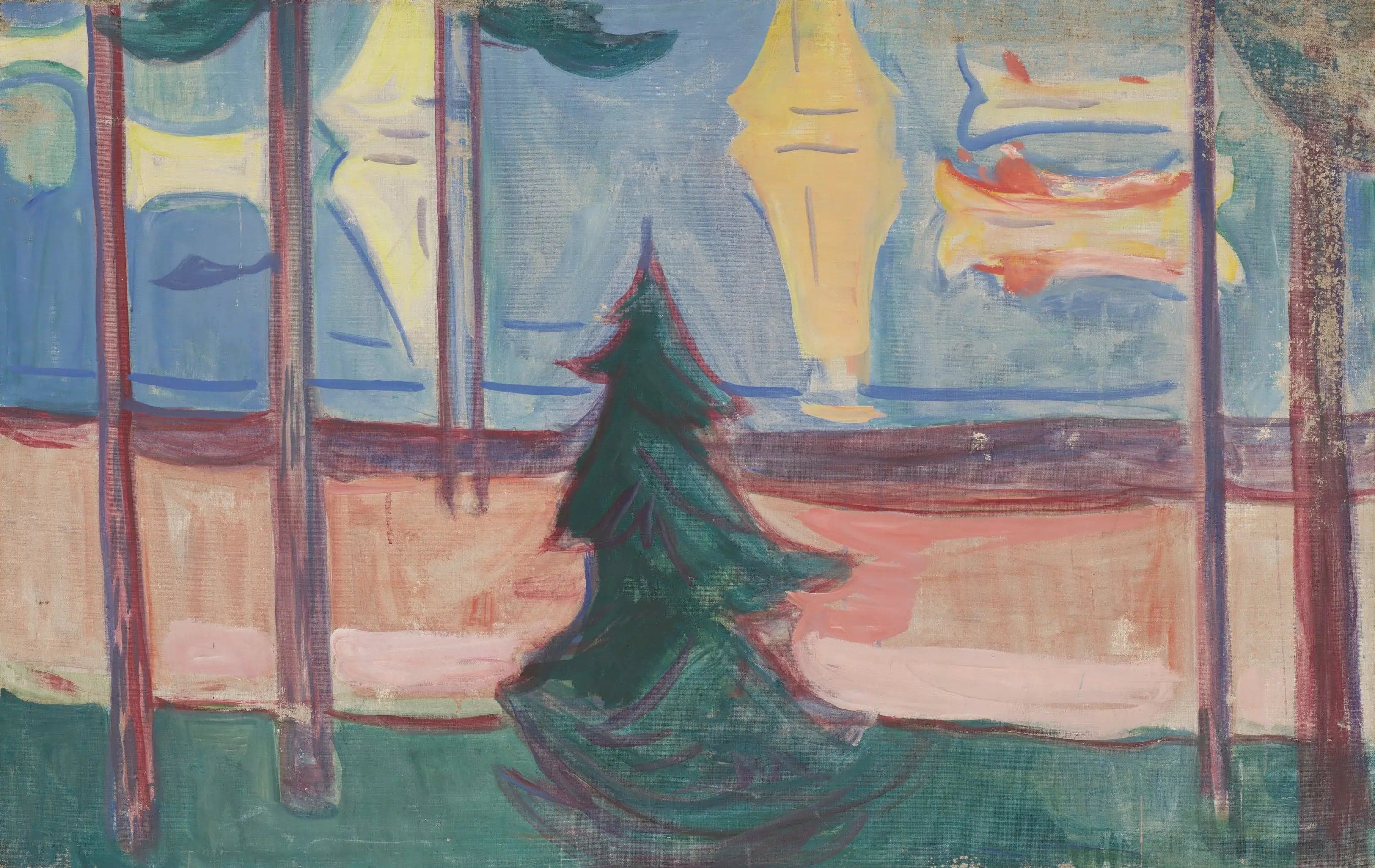 Beach Landscape with Trees and Boats