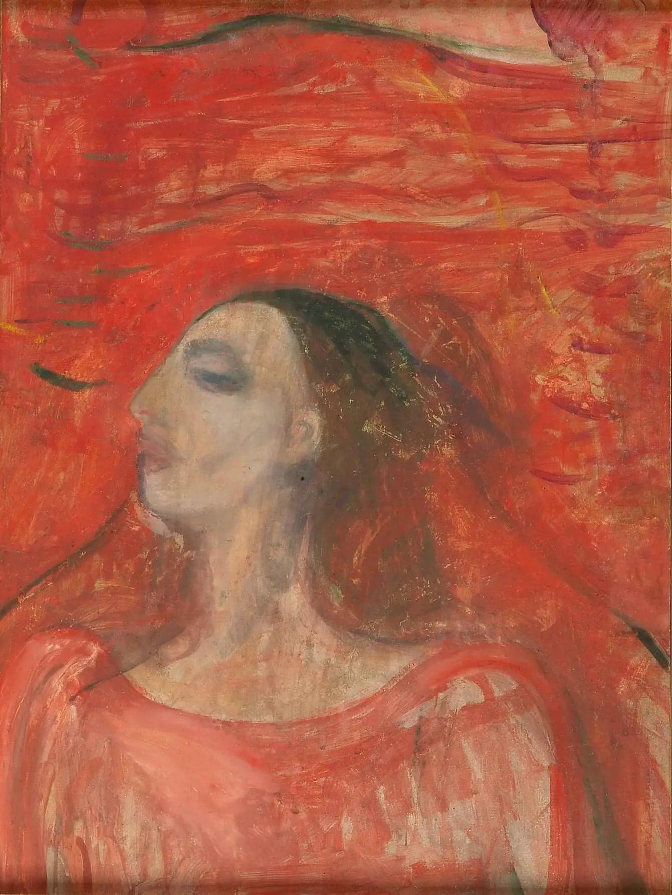 Head of Woman on Red Background