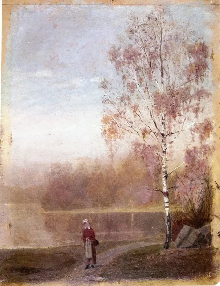 Landscape with a Woman Walking Along a Lake
