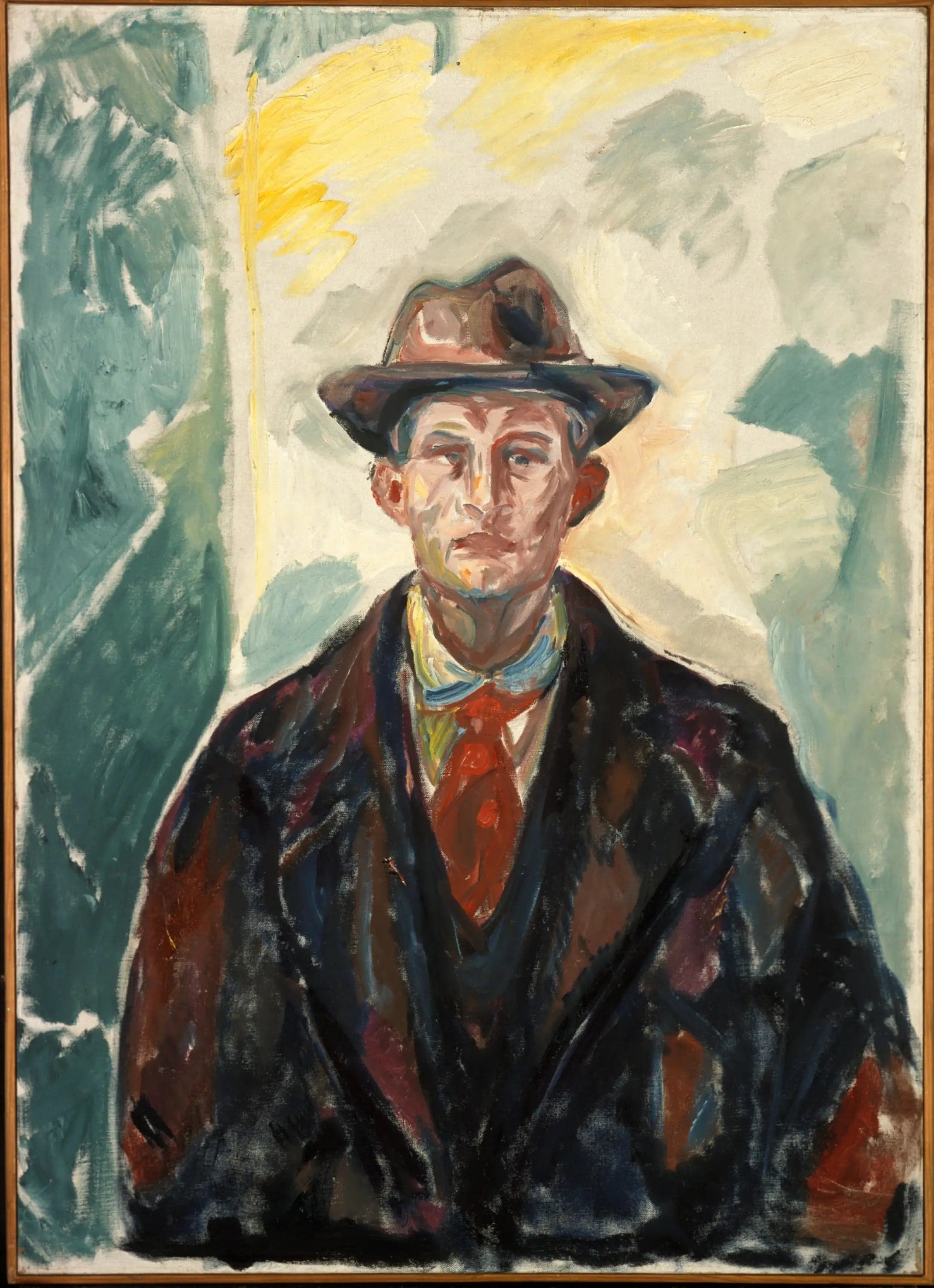 Self-Portrait with Hat and Red Tie