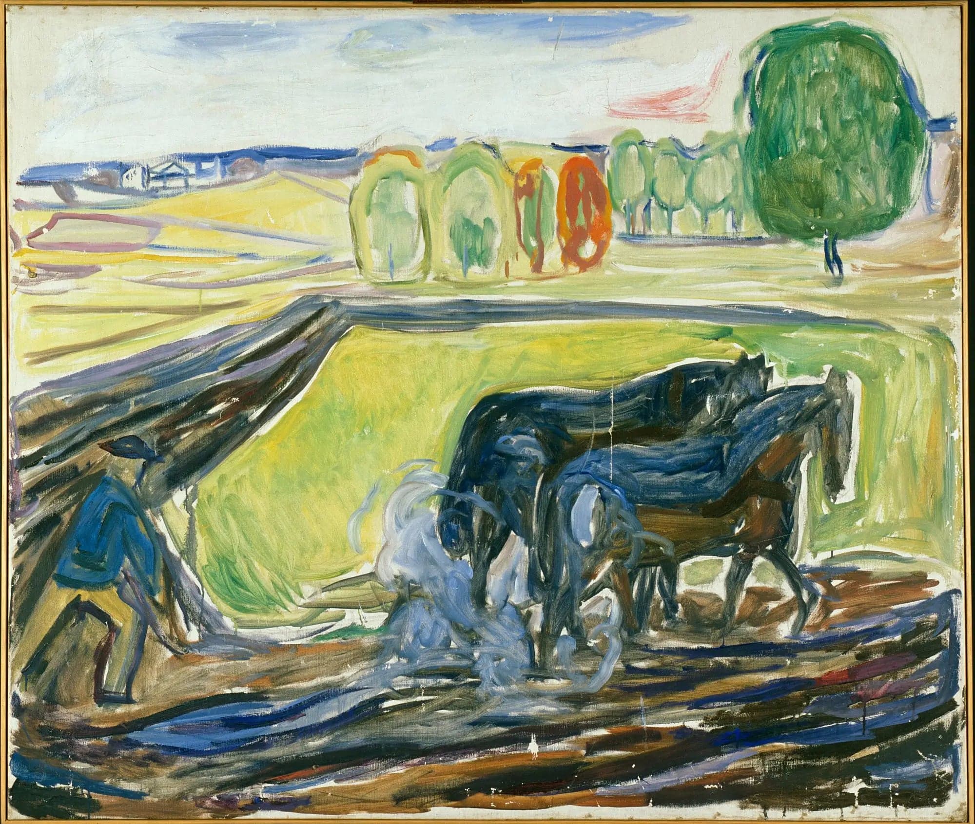 Two Black Horses Plowing