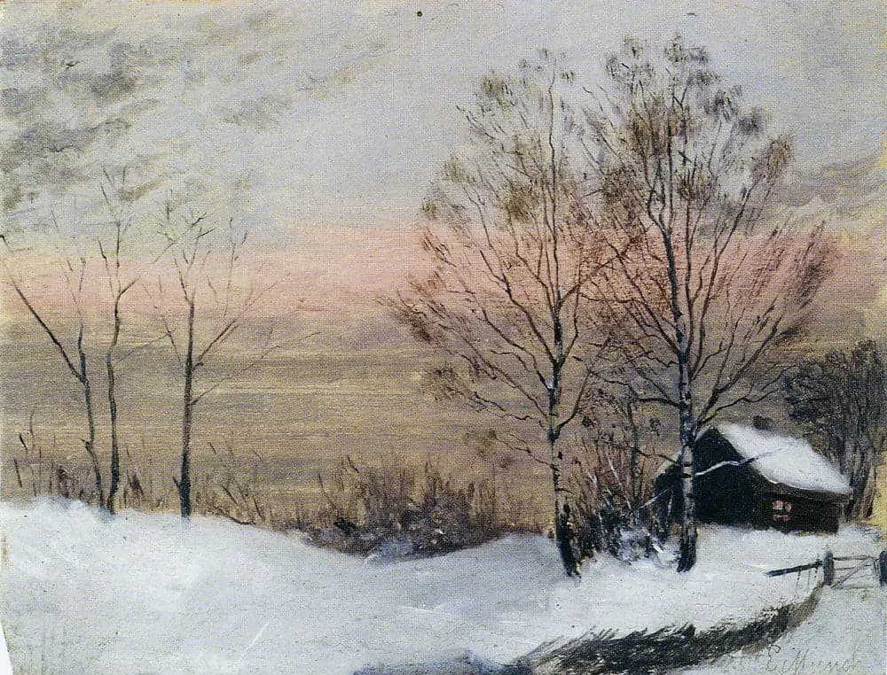Winter Landscape with House and Red Sky