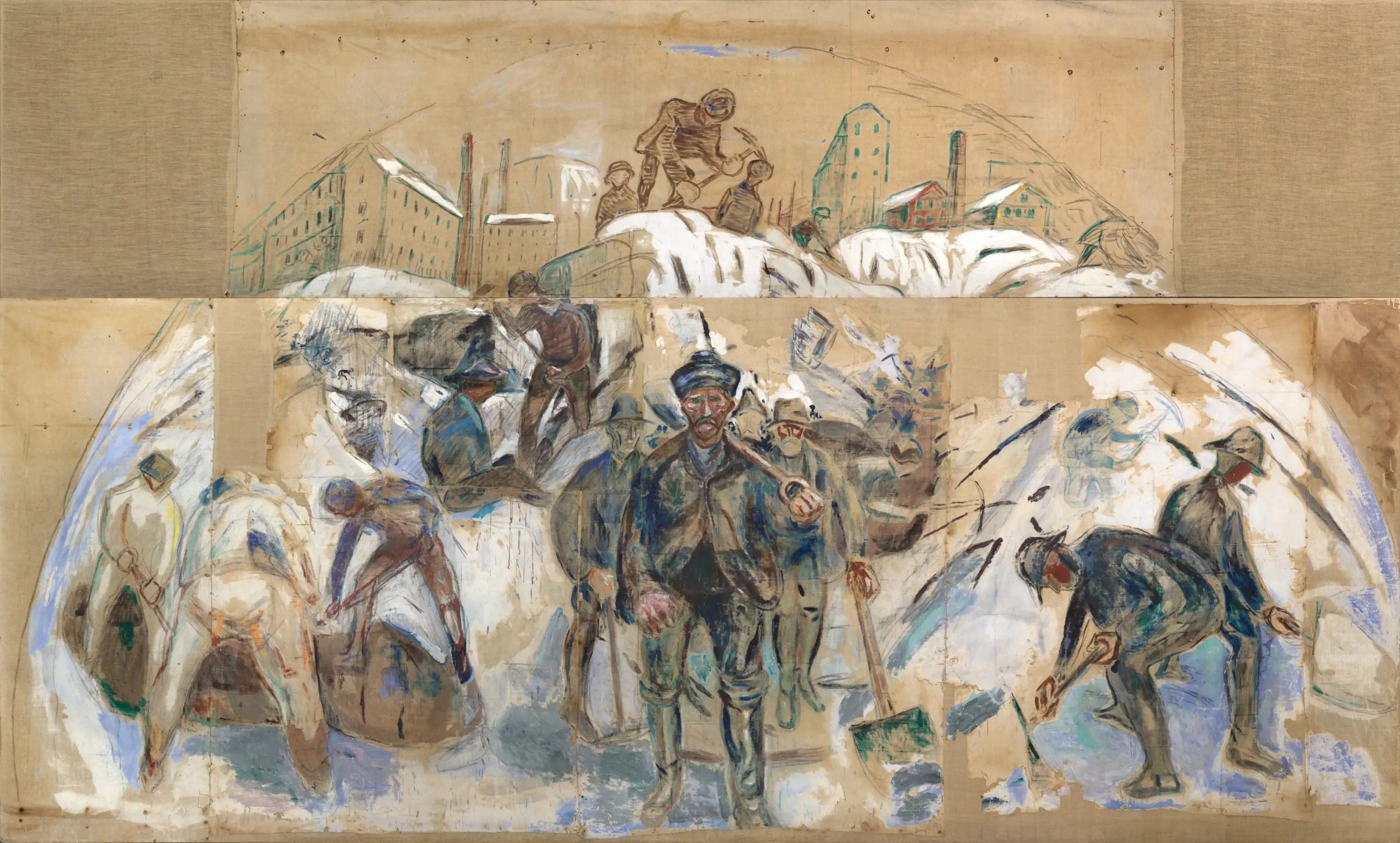 Workers on the construction site. Sketch for a decoration of the Oslo City Hall