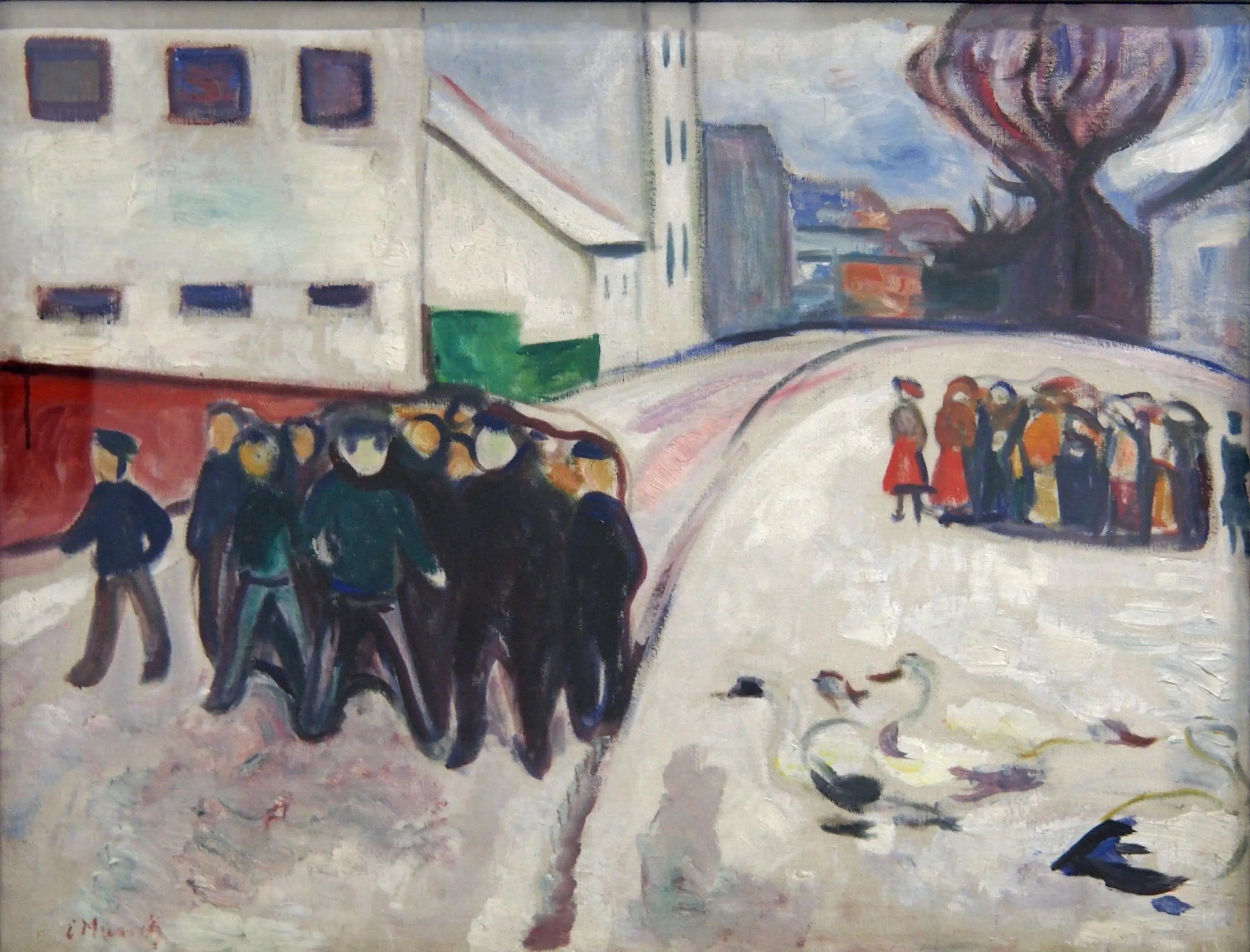 street of a small town in the snow
