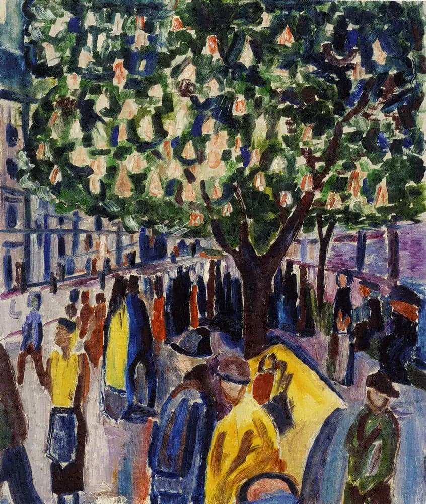 street with flowering chestnut