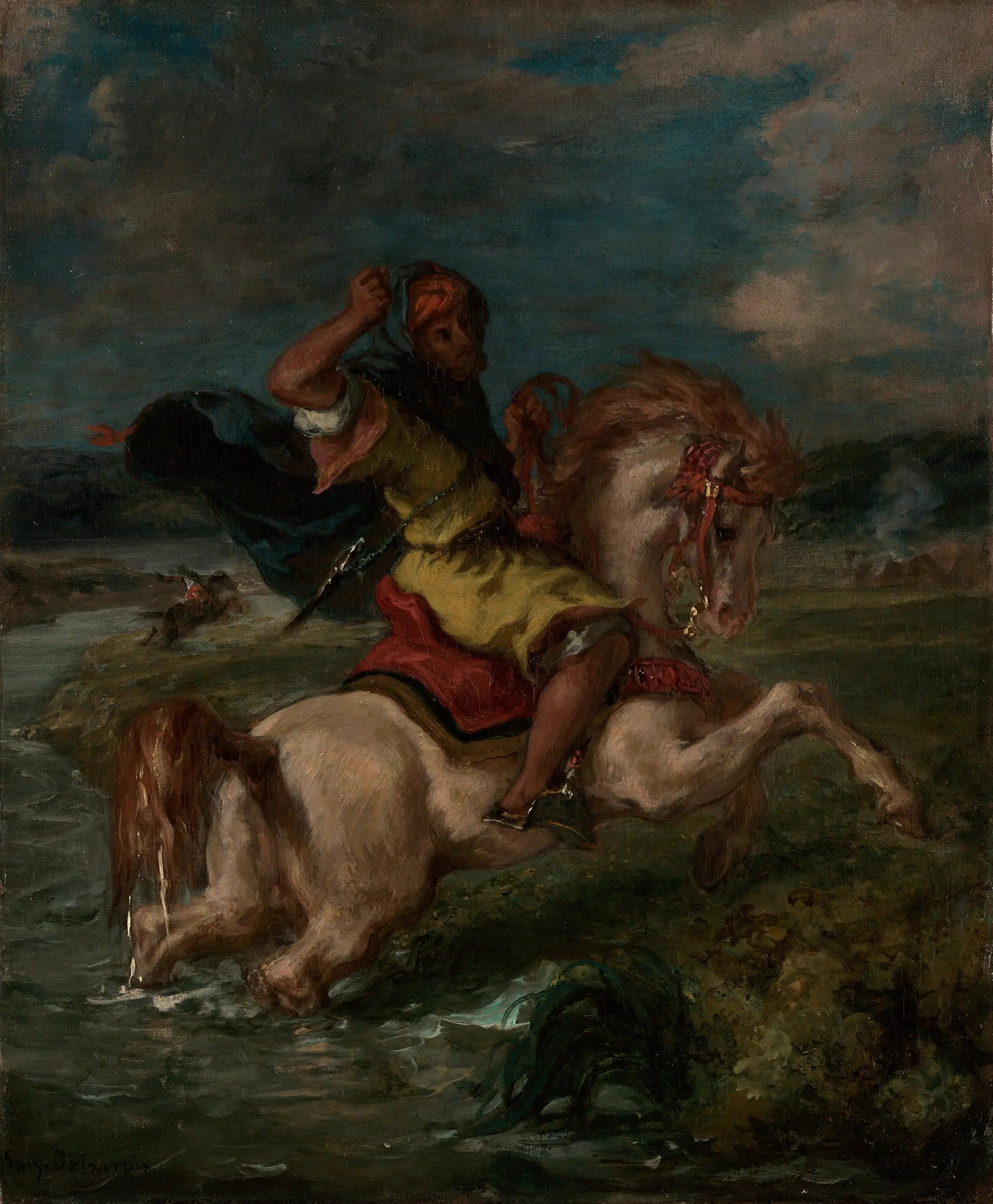 Moroccan Cavalryman Crossing a Ford