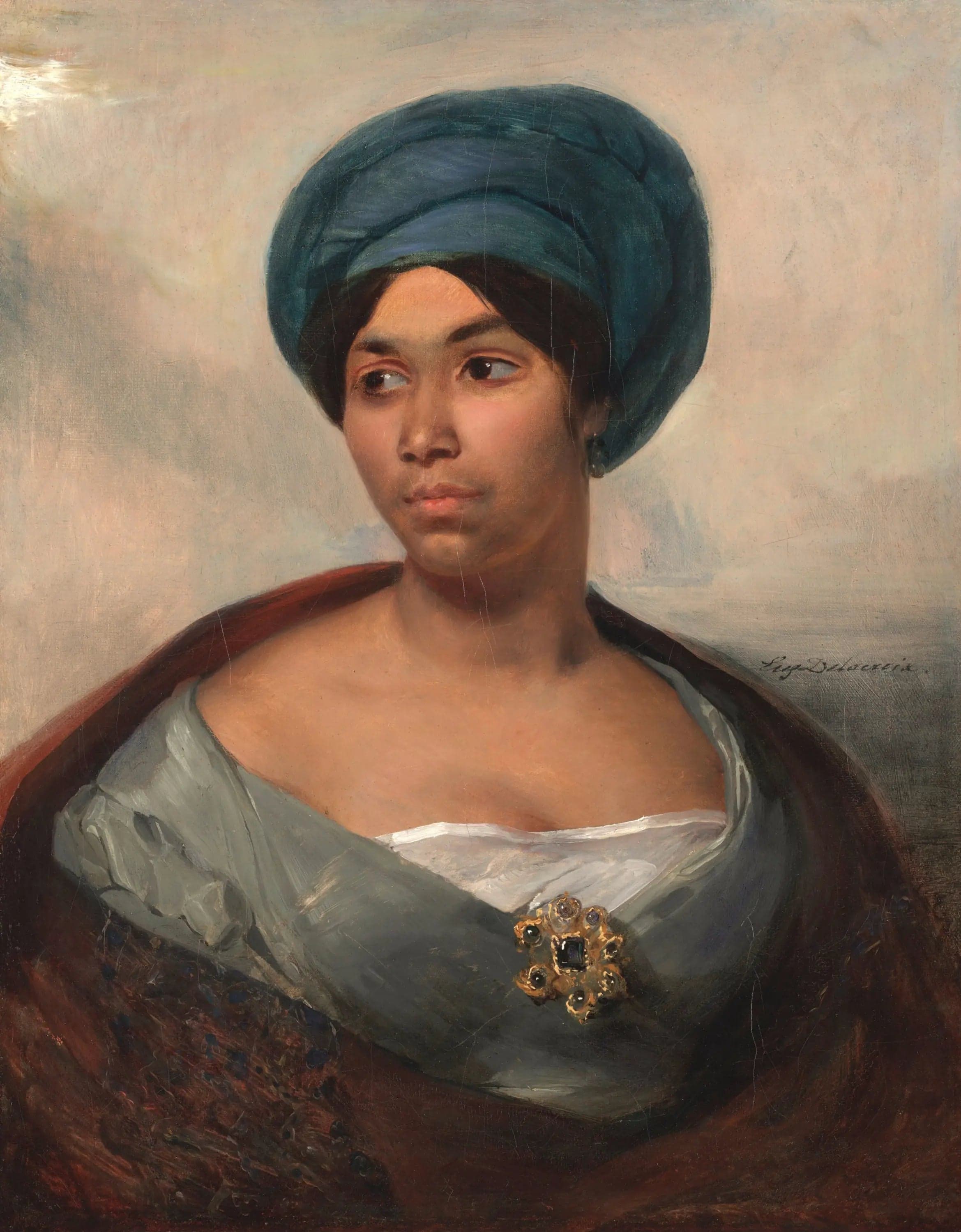 Portrait of a Woman Wearing a Blue Turban