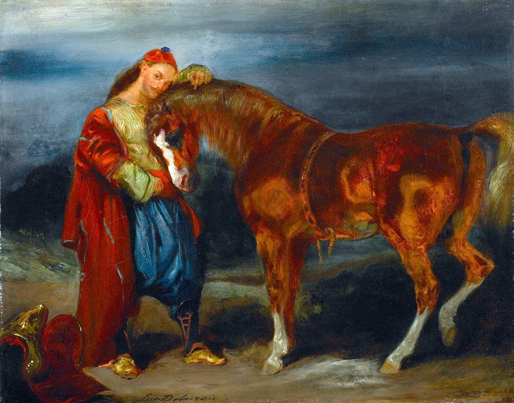 Young Turk caressing his horse