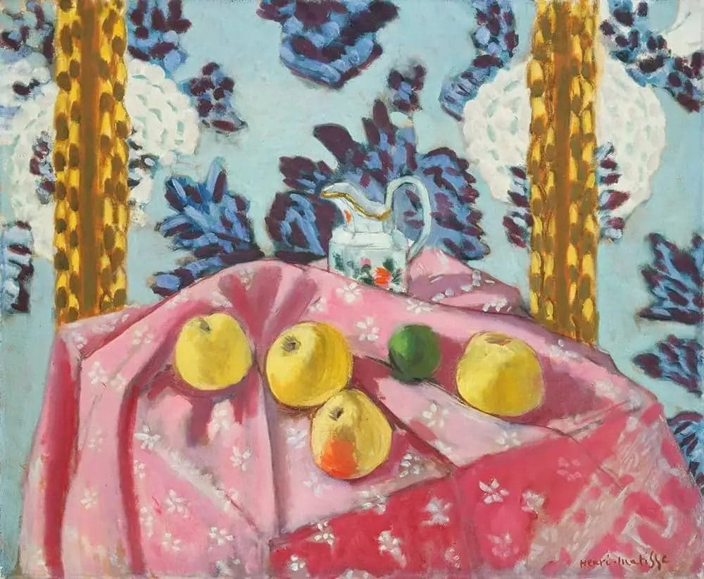 Still Life with Apples on a Pink Tablecloth