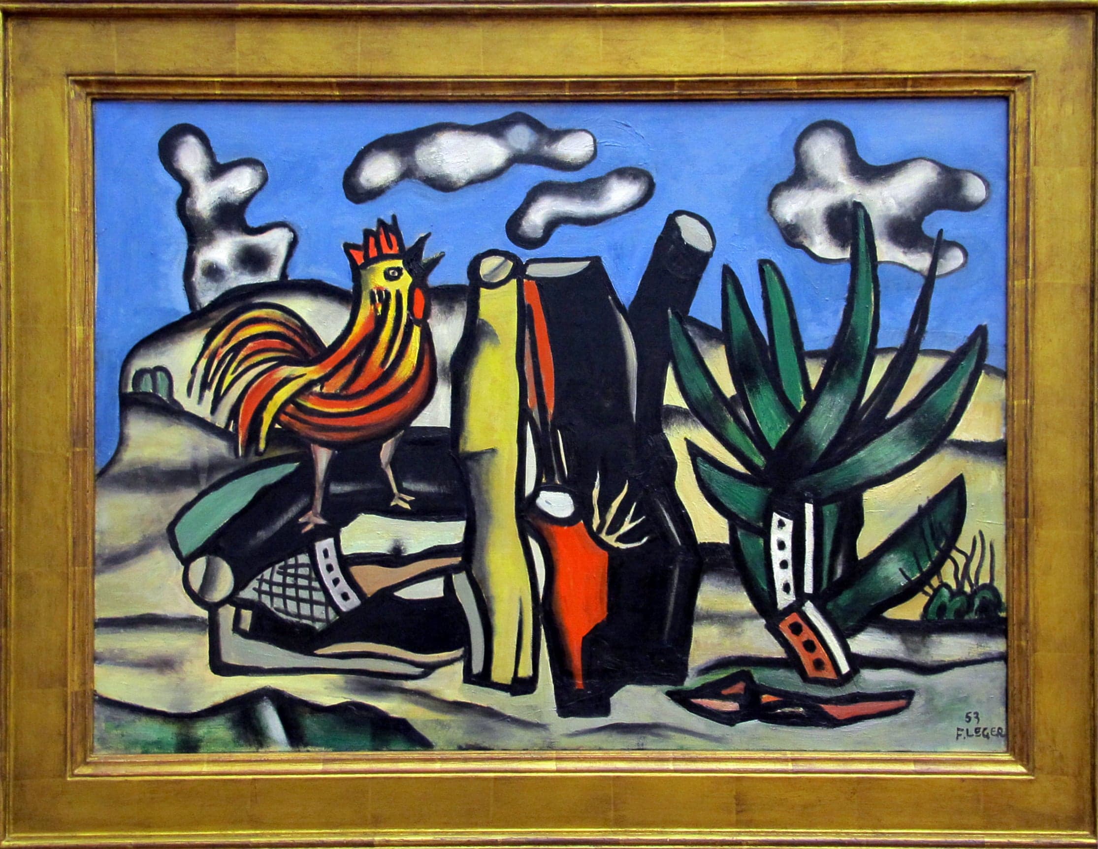 Coq rouge et ciel bleu