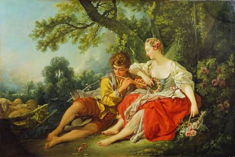 A shepherd sings to a shepherdess