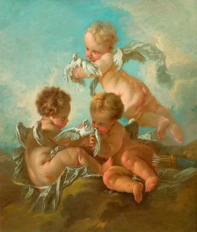 Air : Three putti with birds