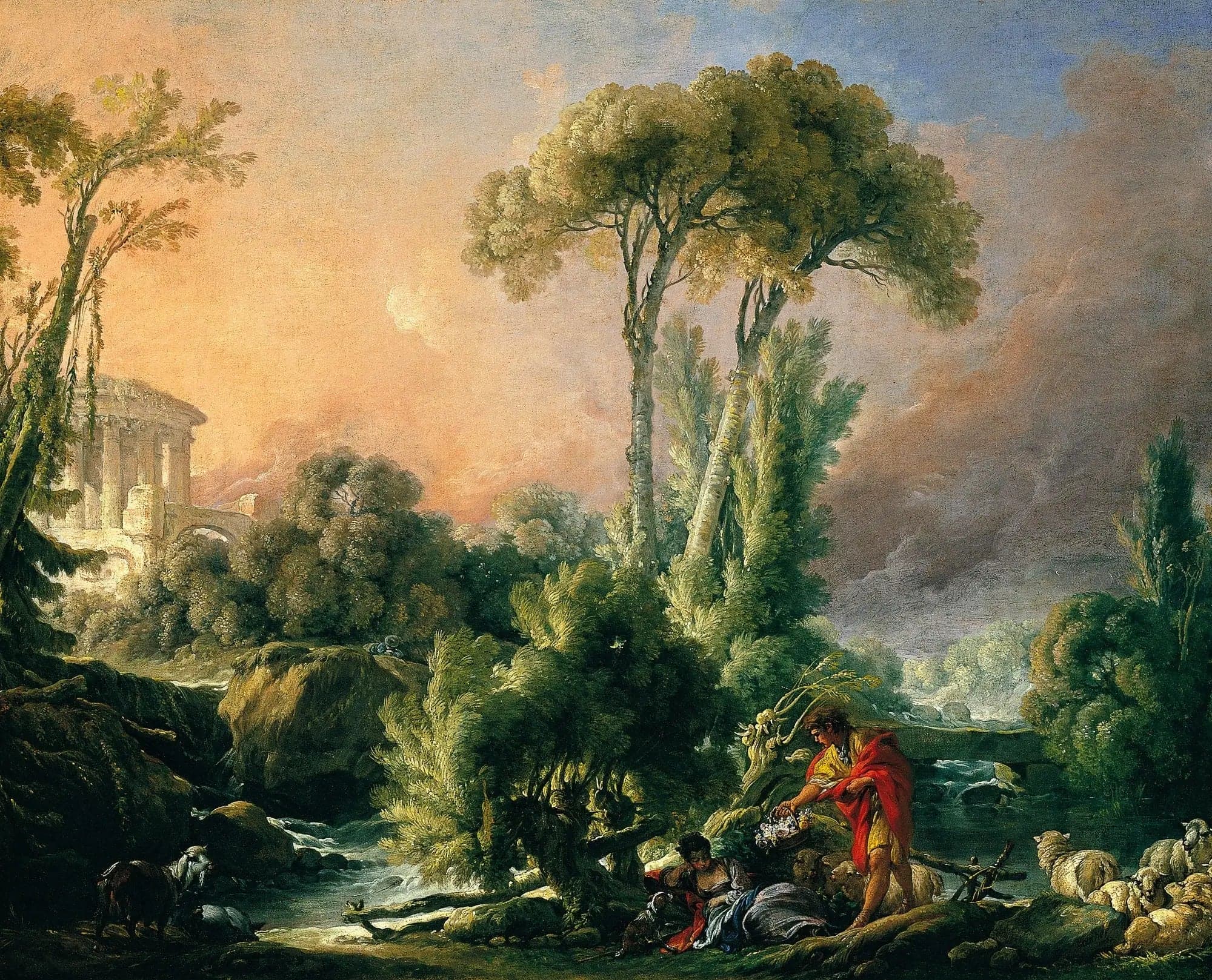 Fluvial landscape with antique temple