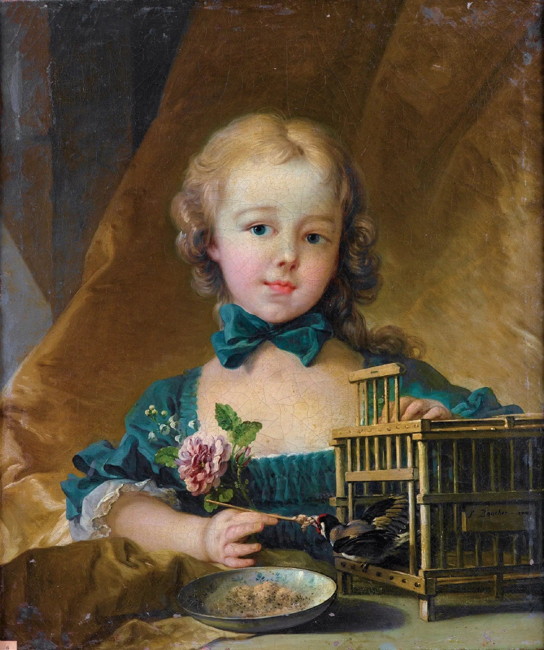 Portrait of Alexandrine Le Normant d'Étiolles playing with a goldfinch