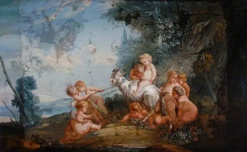 Putti with a goat in a landscape