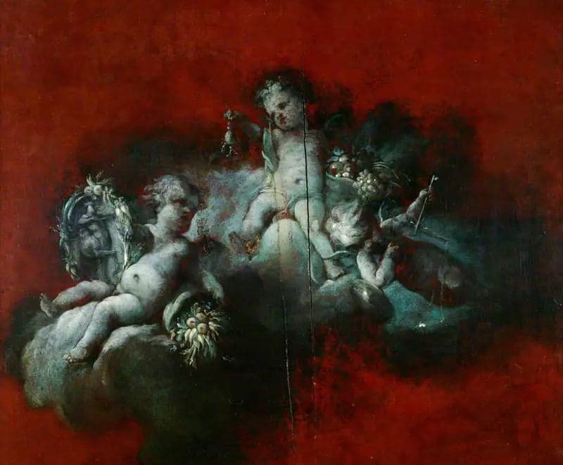 Three Cupids with Zodiac Signs: Scorpio, Sagittarius, Libra