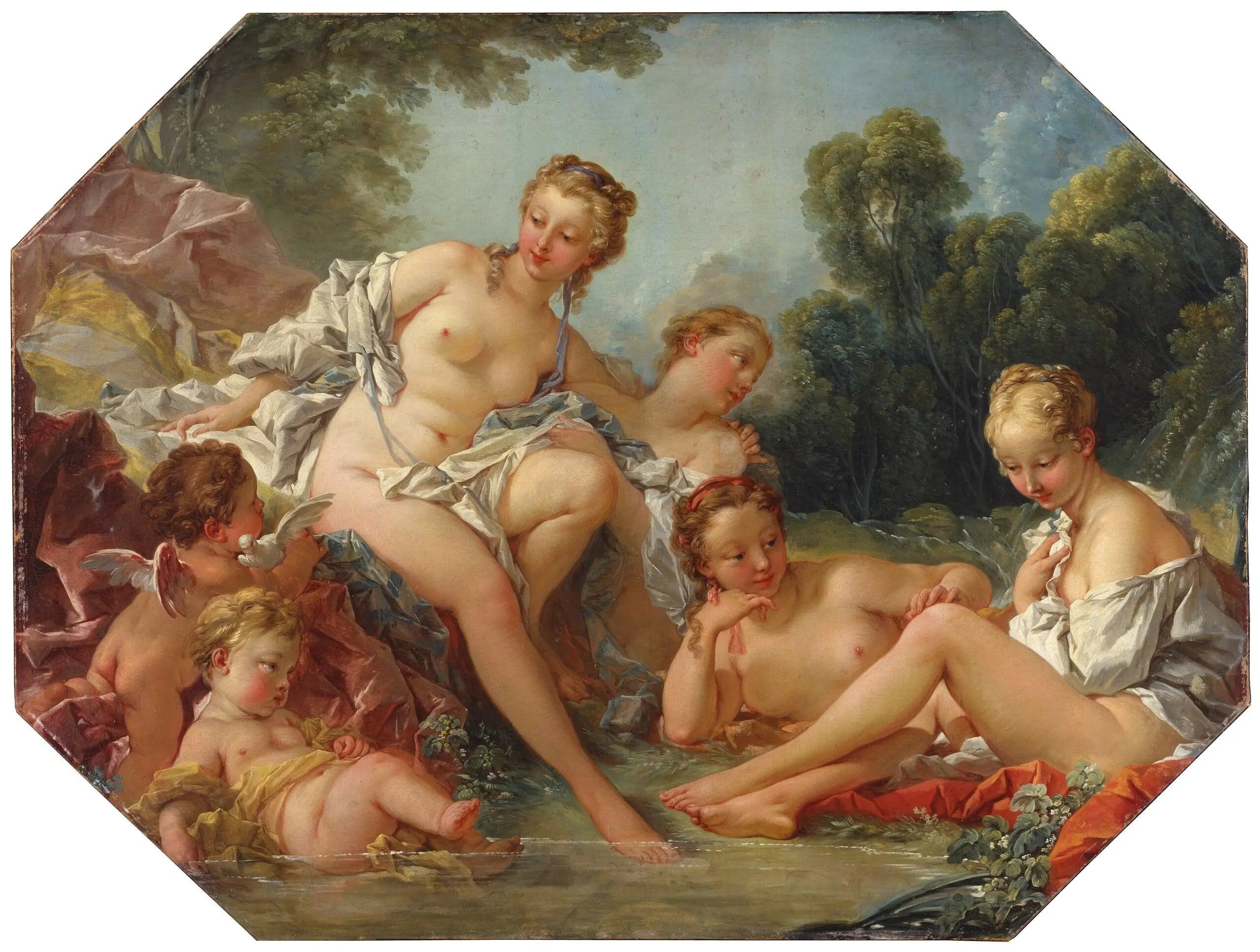 Venus in her bath surrounded by nymphs and cupids