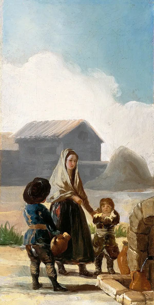 A Woman and Two Children at the Fountain