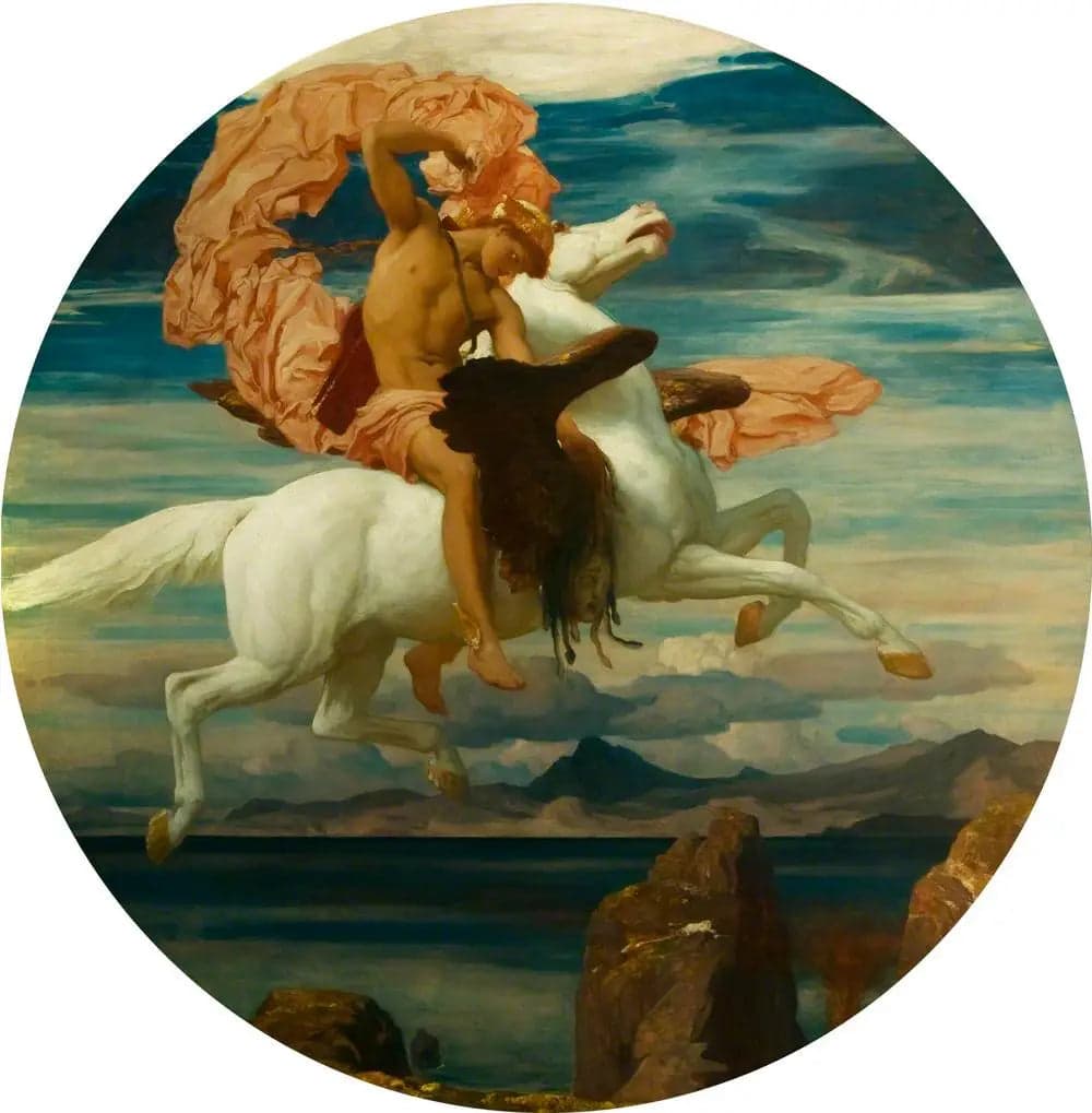 Perseus, on Pegasus, rushing to rescue Andromeda