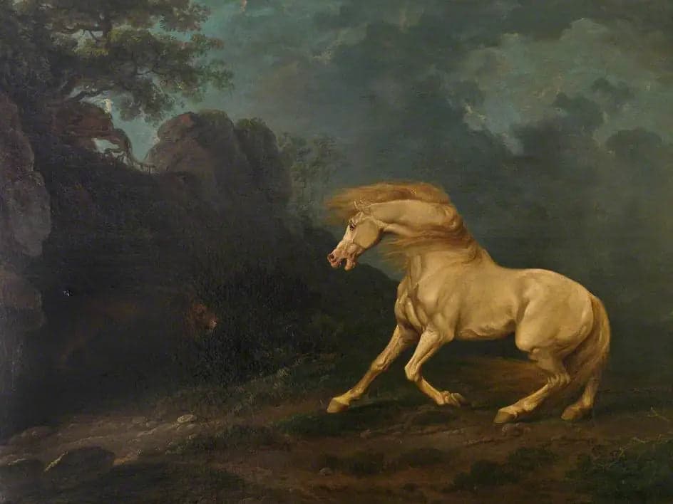 A stallion surprised by a lion