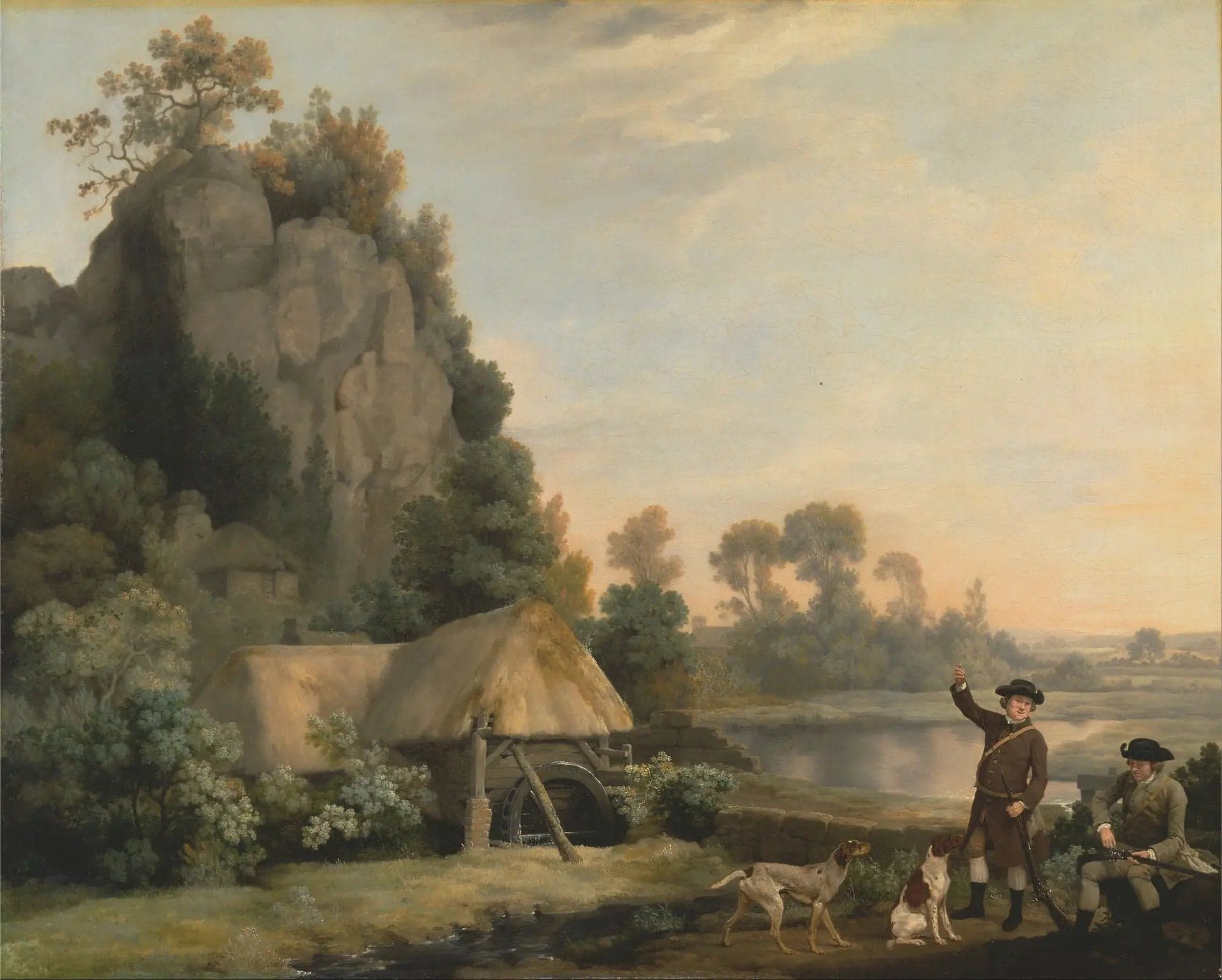 Two gentlemen going hunting, with a view of Creswell Crags, taken on site