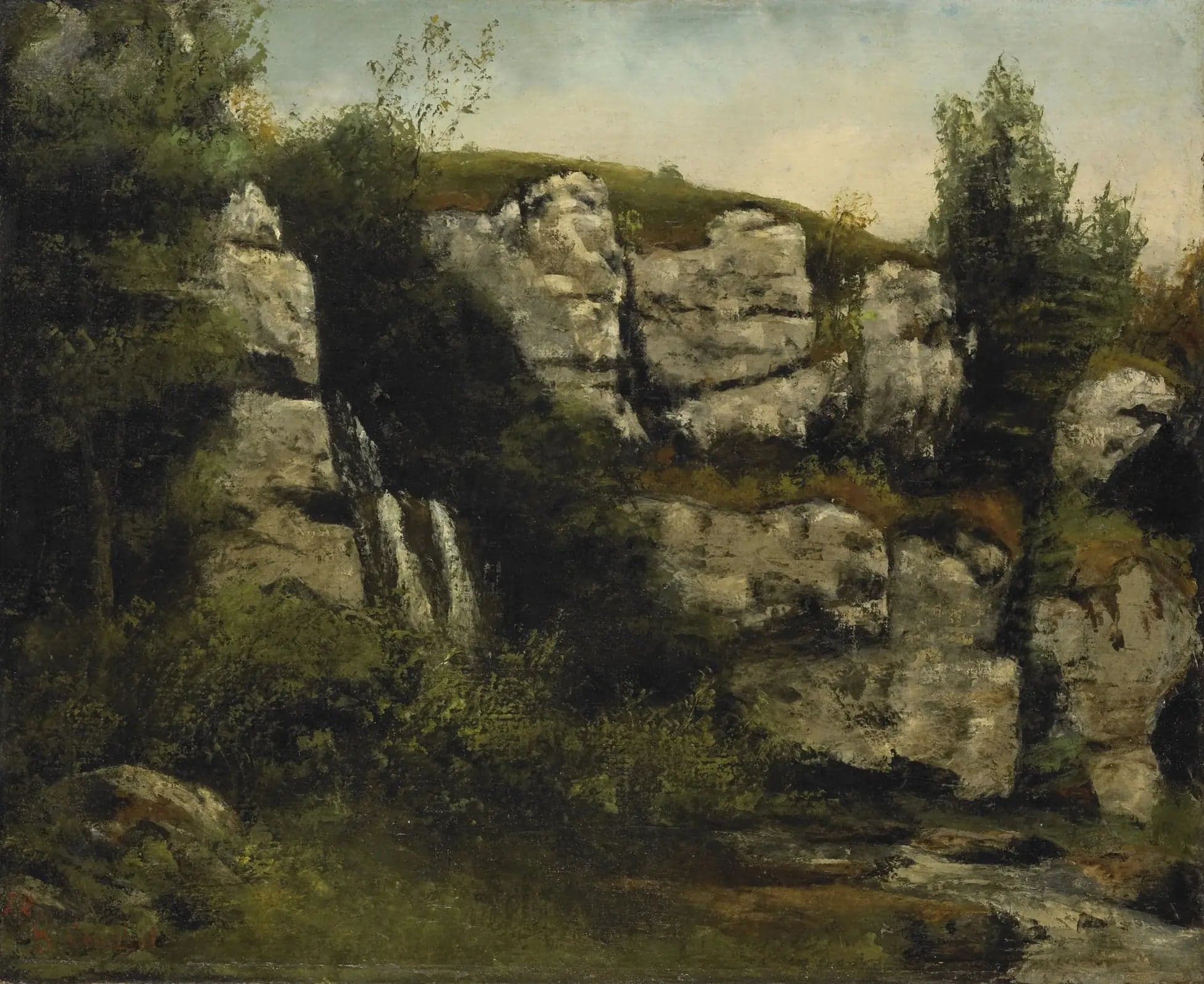 Landscape with rocky cliffs and waterfall