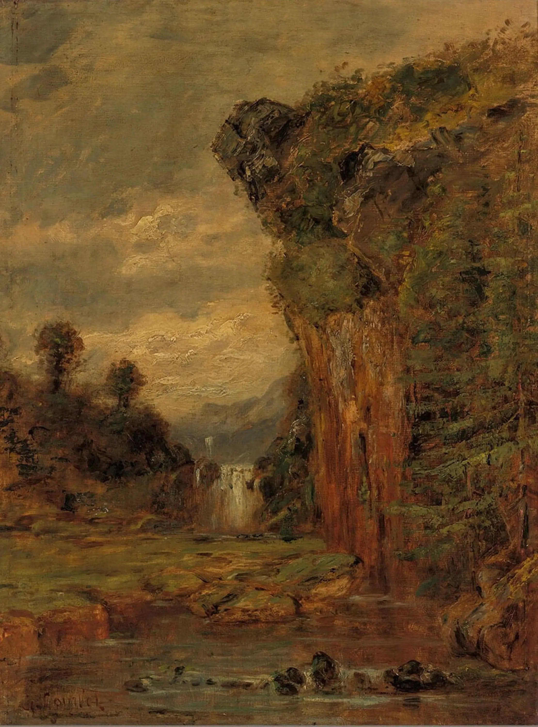 Rocky landscape with waterfall