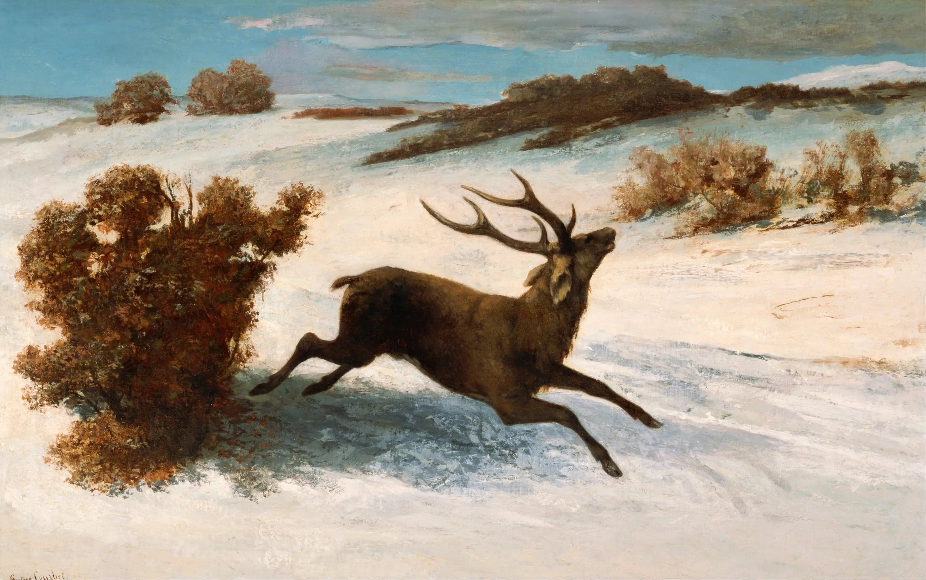 Running Deer in the Snow