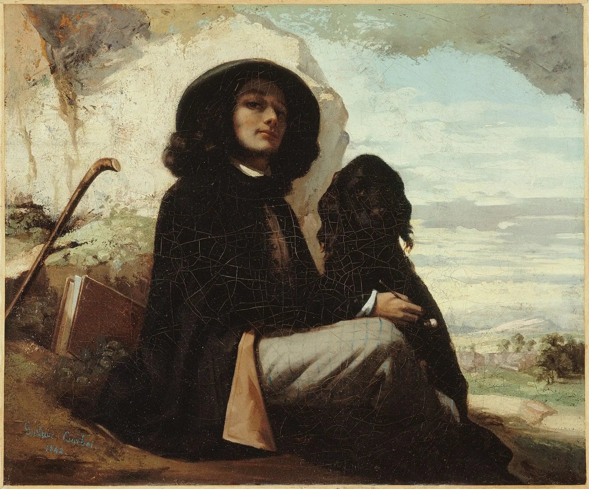 Self-Portrait with Black Dog