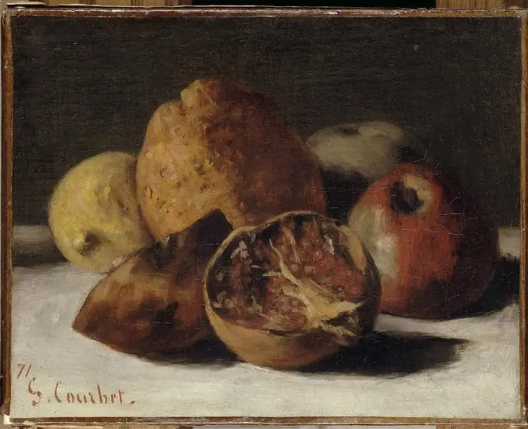 Still life with fruits: apples and pomegranates