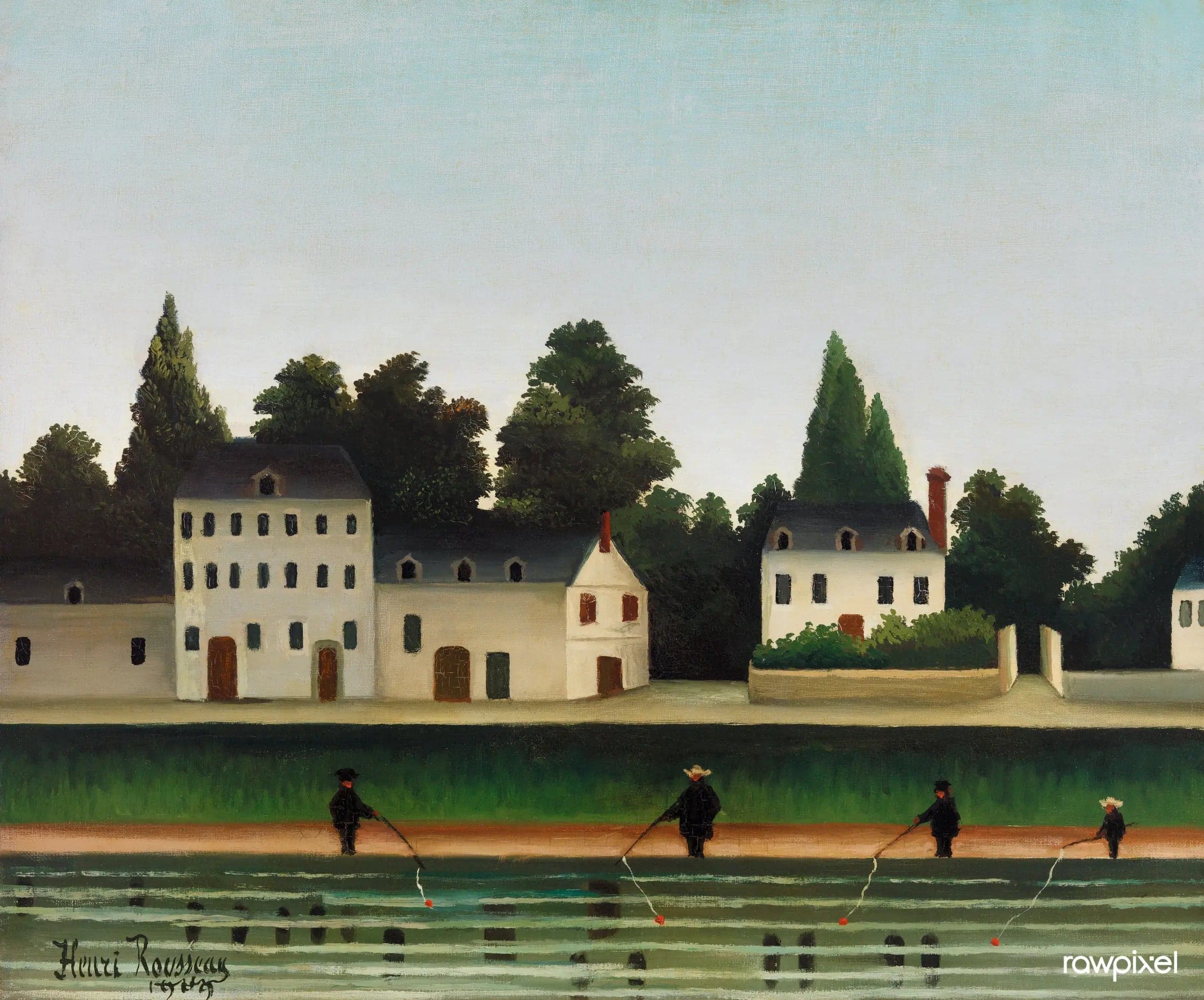 Landscape and Four Fishermen at the Line