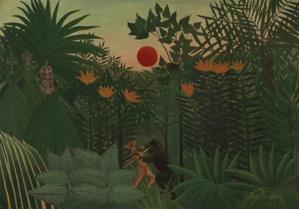 Tropical Landscape: Fight between the Indian and the Gorilla
