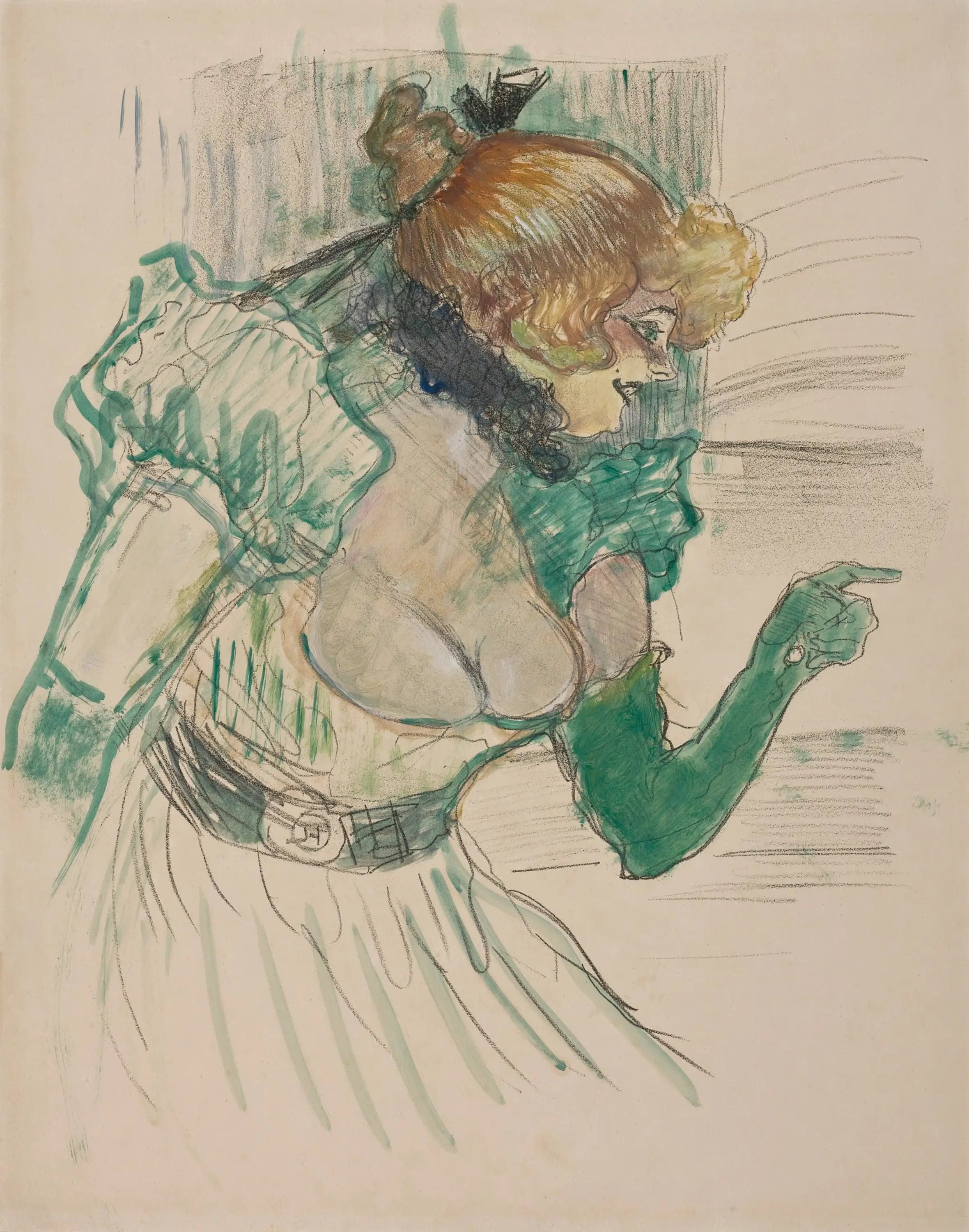 Artist with green gloves - the singer Dolly from Café Star in Le Havre - Henri de Toulouse