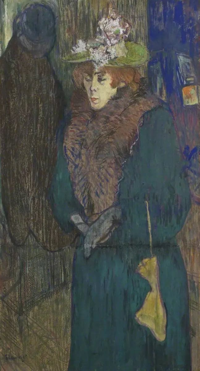Jane Avril at the Entrance of the Moulin Rouge, putting on her gloves - Henri de Toulouse