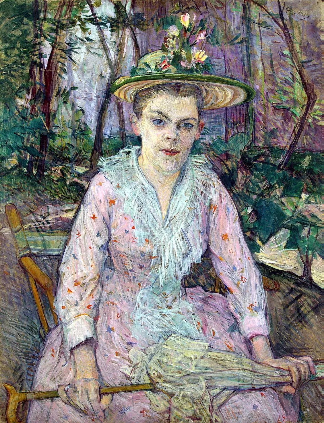 Woman with a Parasol, known as Berthe the Deaf, sitting in Mr. Forest's garden - Henri de Toulouse