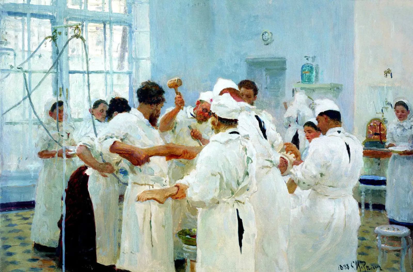 The surgeon E. V. Pavlov in the operating room