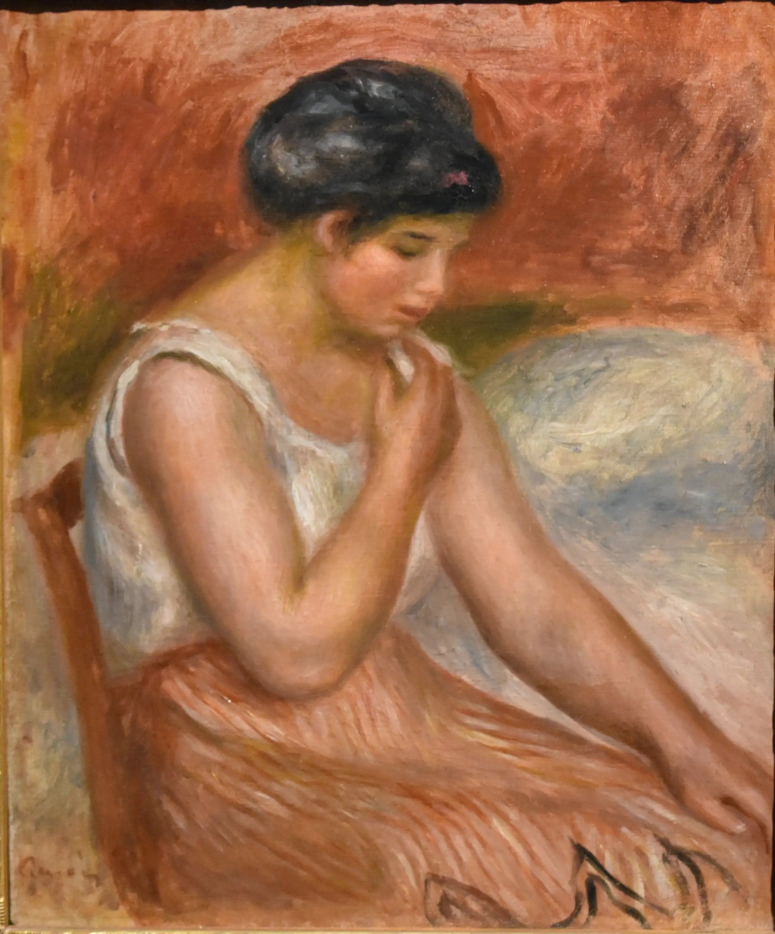 Girl Sitting in Striped Skirt - Pierre