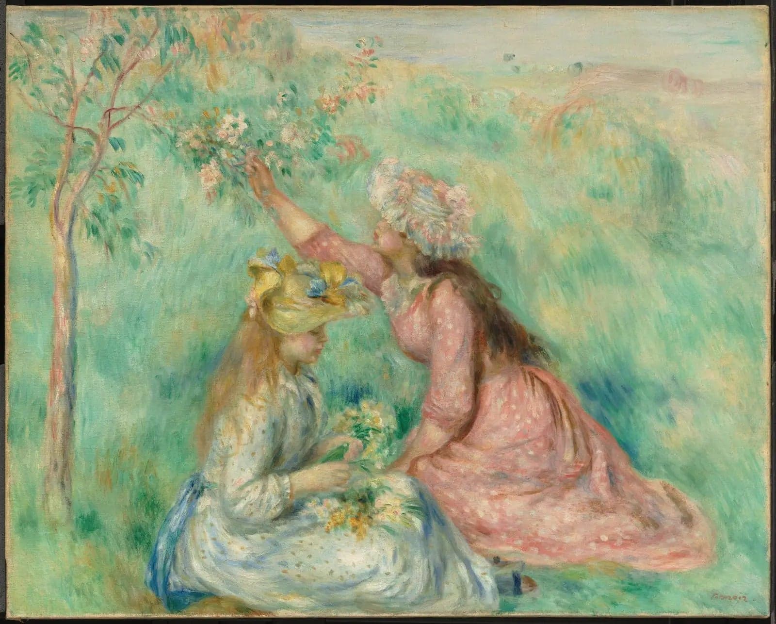 Girls Picking Flowers in a Meadow - Pierre