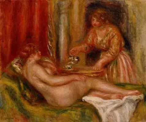 Reclining Nude and Servant Serving Tea - Pierre