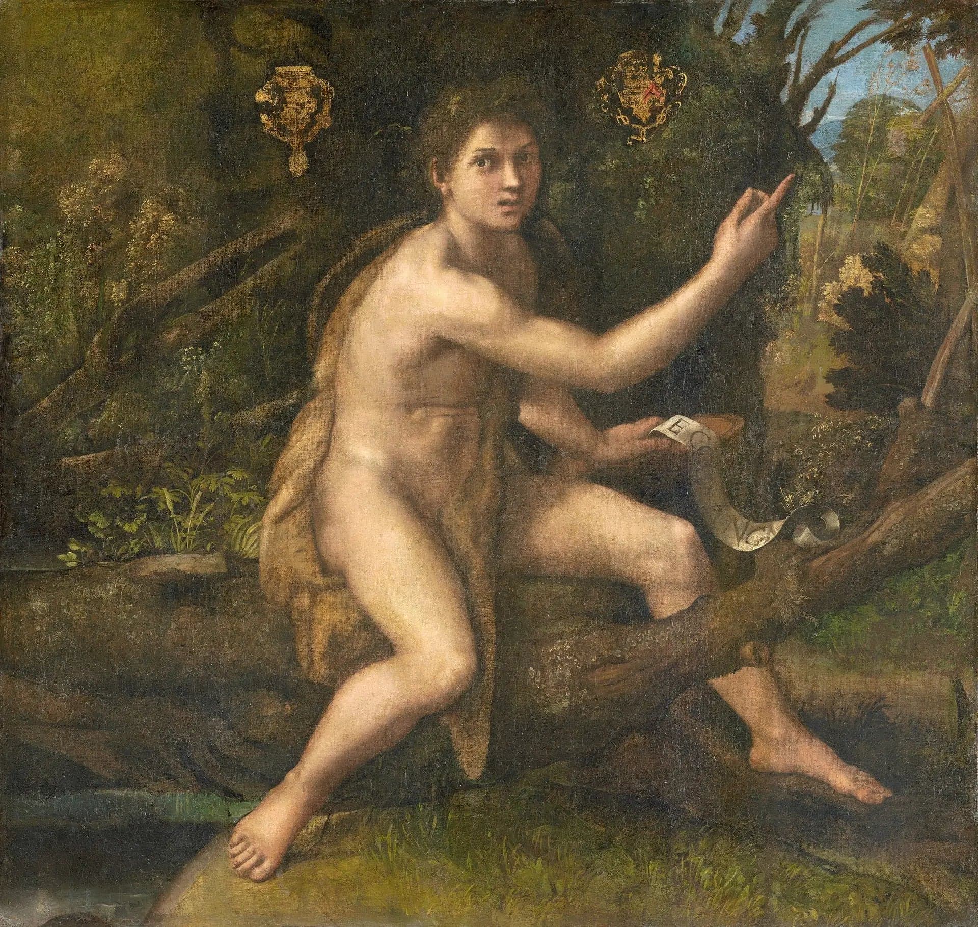 Saint John the Baptist in the Desert Pointing to the Cross of the Passion
