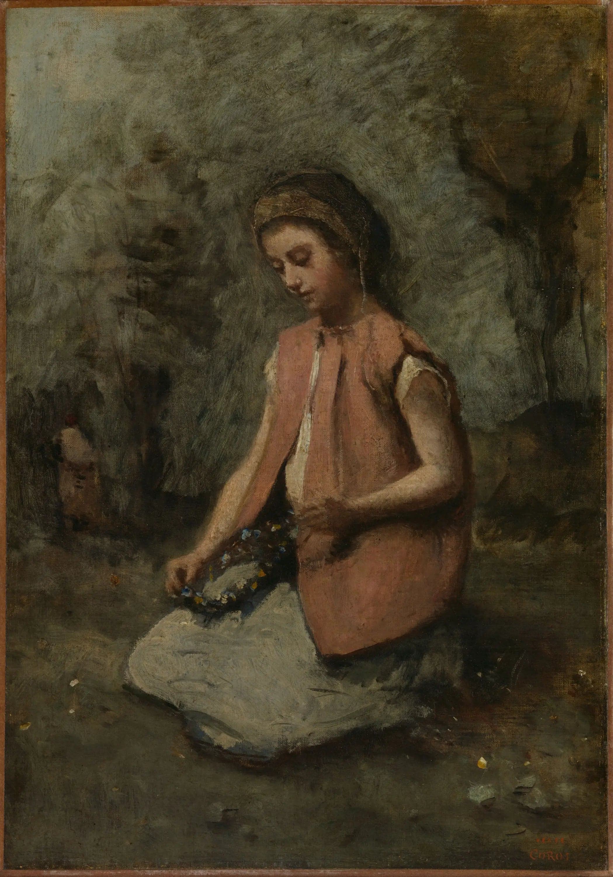 Girl weaving a garland - Jean