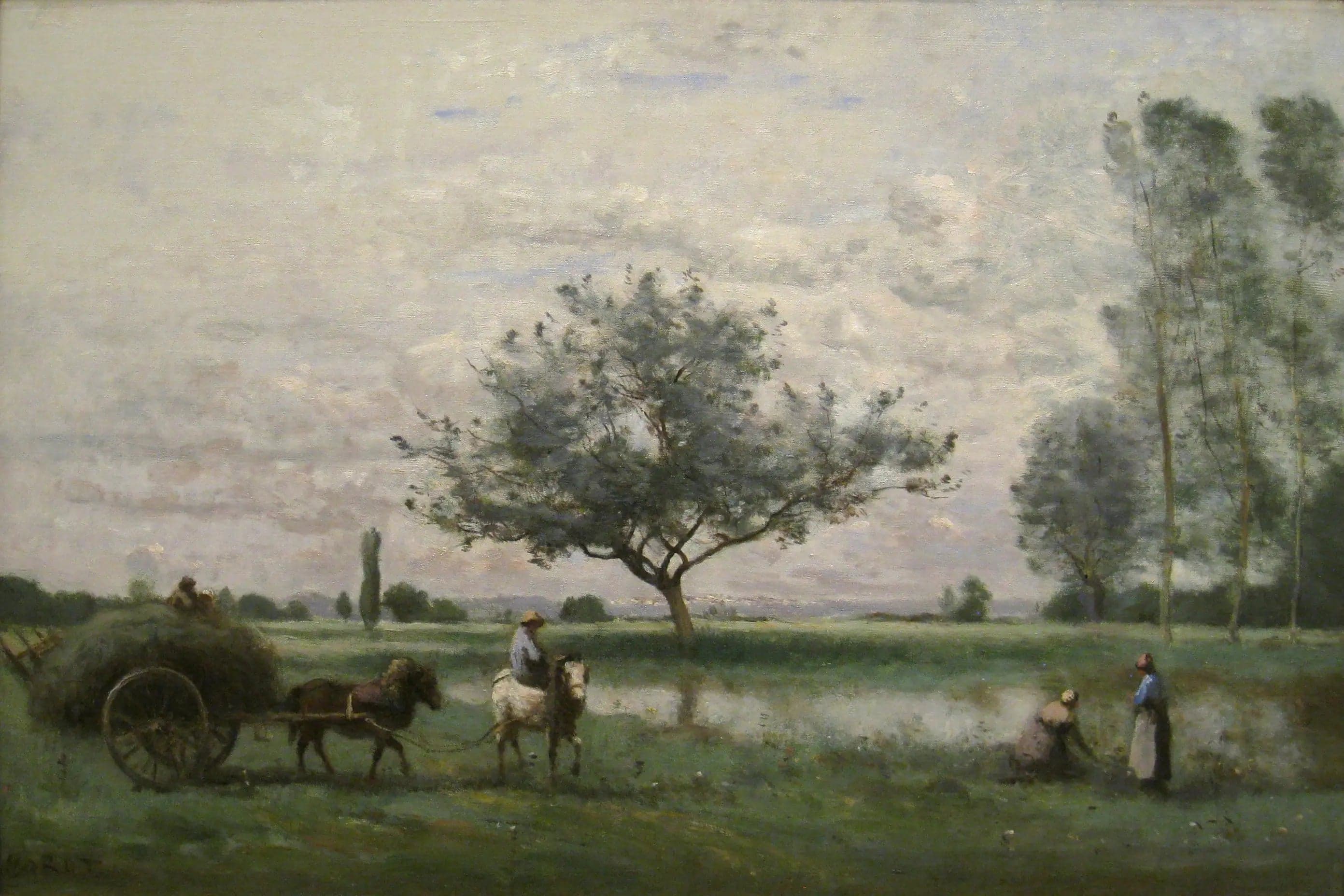 Hay Cart Along a River - Jean