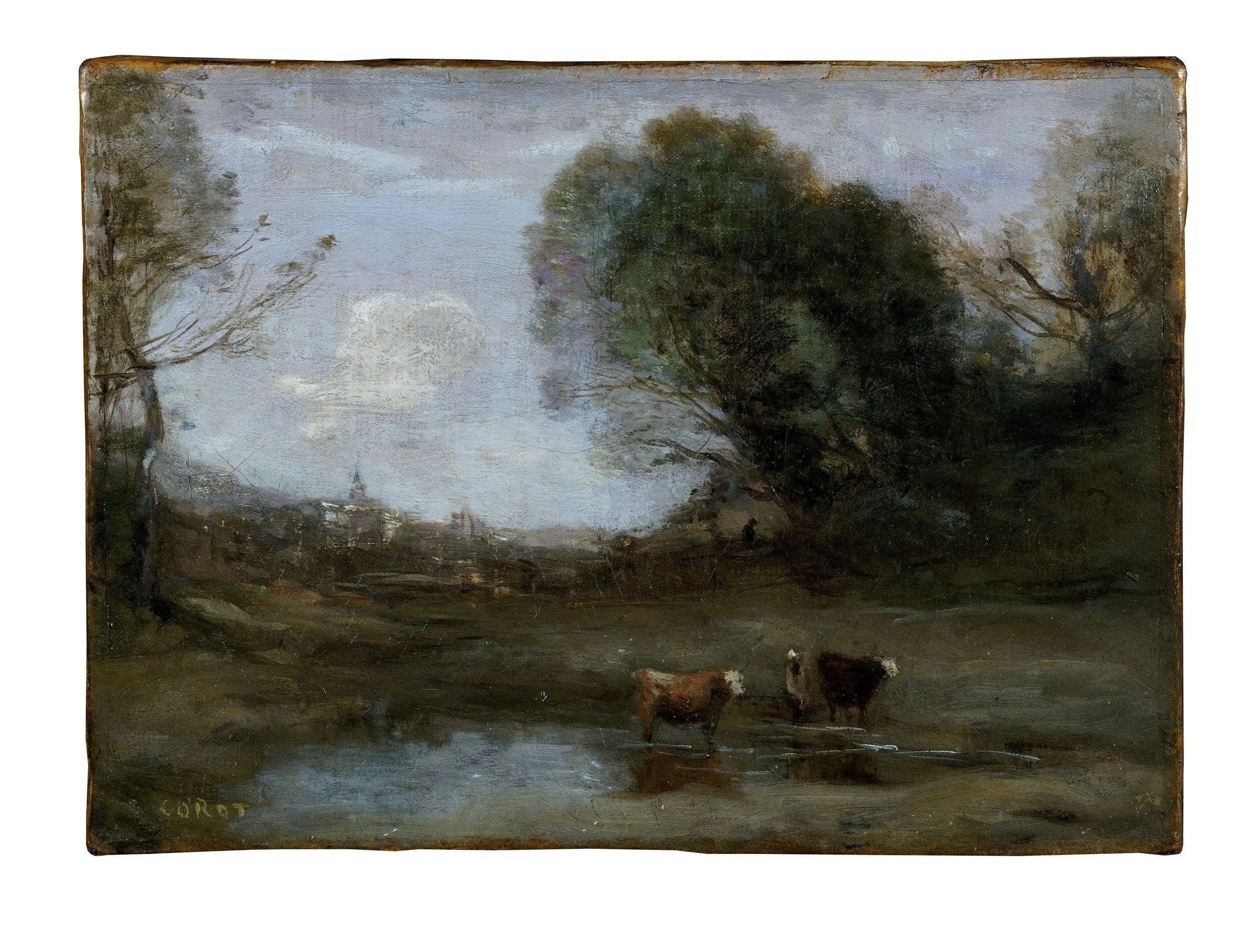 Morning: Landscape with Two Cows and a Silhouette - Jean