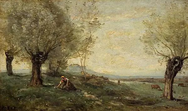 Peasant Cutting Grass Near a Willow Grove - Jean