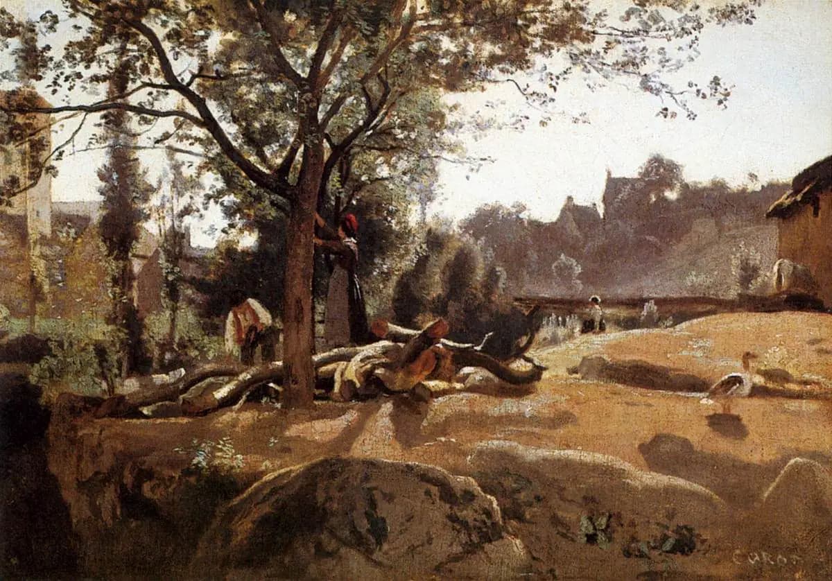 Peasants under the trees at dawn - Jean